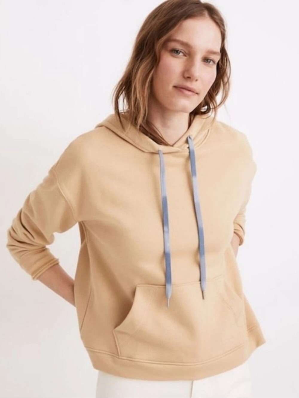 Madewell Dip-Dye Drawstring Hoodie Sweatshirt In Desert Dune Size M